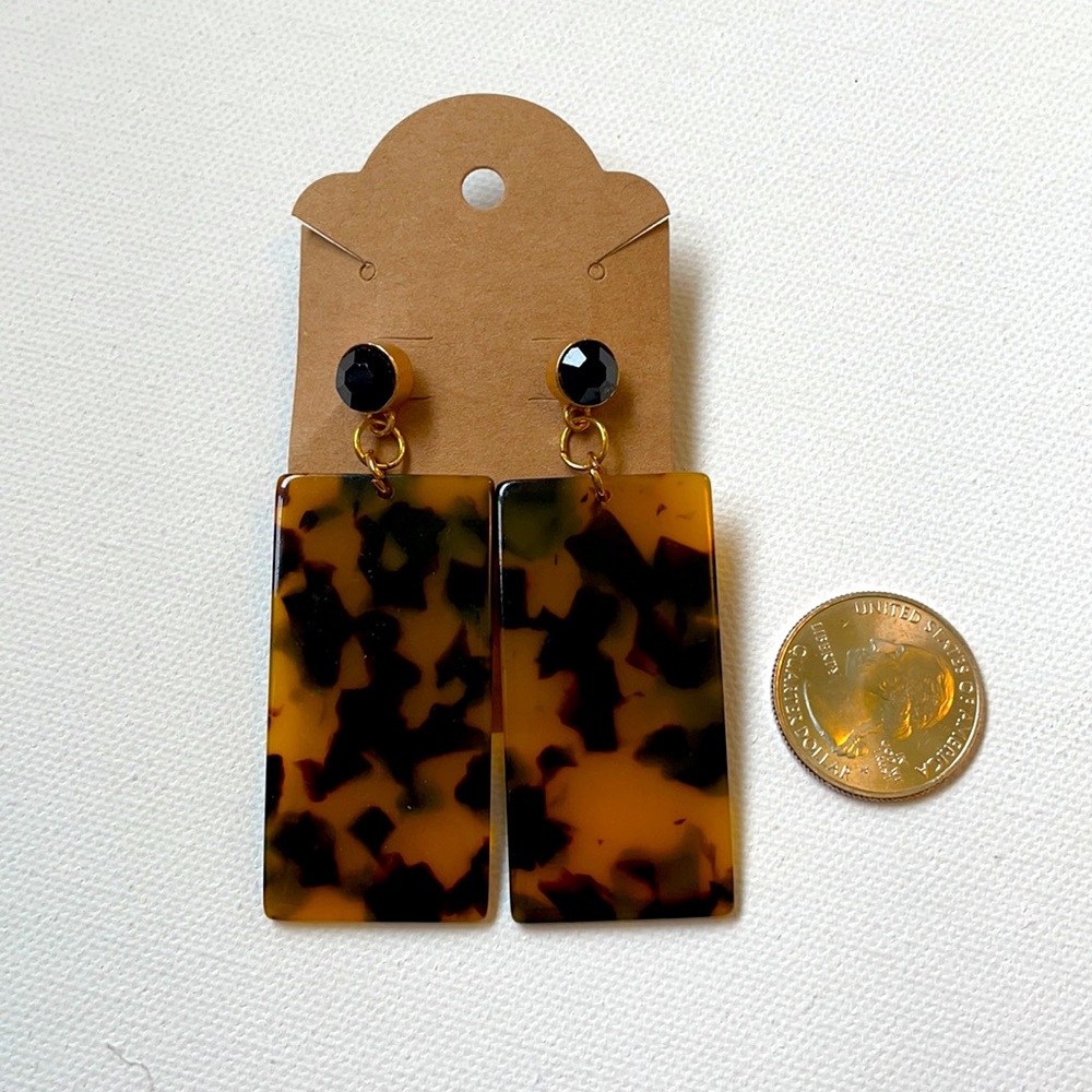 Handcrafted Rectangular Tortoise Shell Drop Earrings - Picture 5 of 5